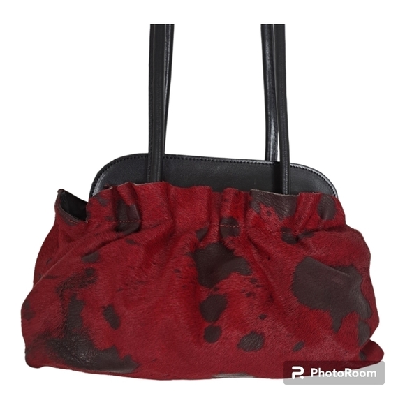 Carlo Pulicati cowhide leather handbag shoulder bag red & black Made in … - Picture 5 of 14